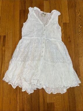 Playa Lucila Girls' White Eyelet Tiered Dress - Lightweight Summer Dress Size L